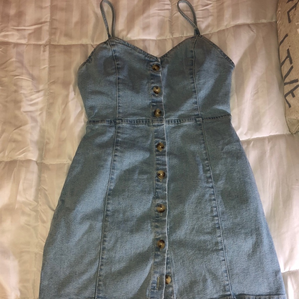 Jean strap button down dress midi